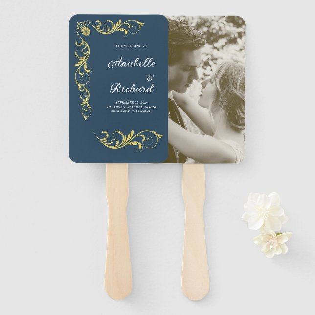 Abanico Elegante Boda victoriano (Anverso y reverso)