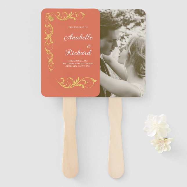 Abanico Elegante Boda victoriano (Anverso y reverso)