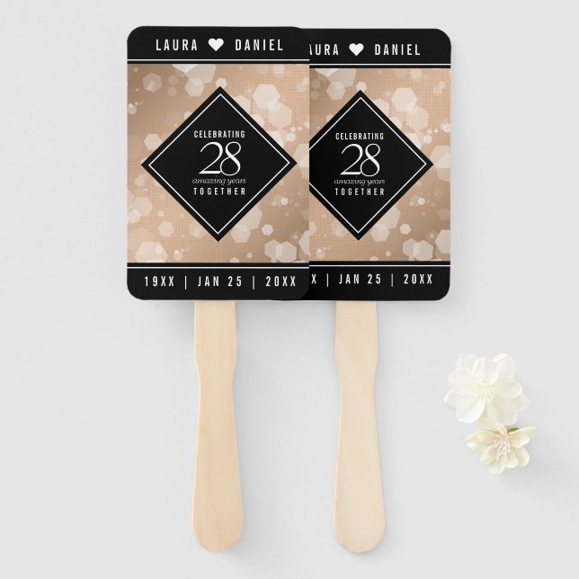 Abanico Elegante celebración del 28º Aniversario del Boda  (Anverso y reverso)