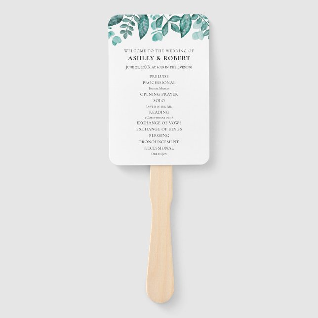 Abanico Elegante ceremonia de boda con hojas de vegetación (Anverso)