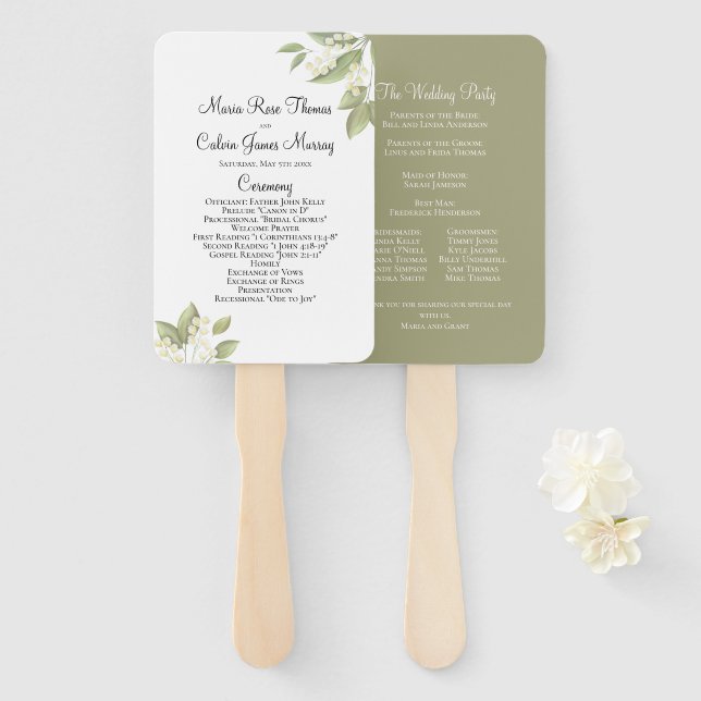 Abanico Elegante ceremonia de boda Foliage de la vegetació (Anverso y reverso)