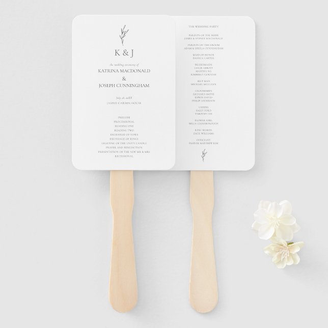 Abanico Elegante Ceremonia de Boda Minimalista (Anverso y reverso)
