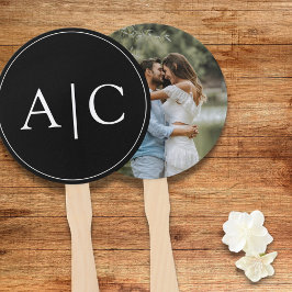 Abanico Elegante Classic Black Monogram Couple Photo
