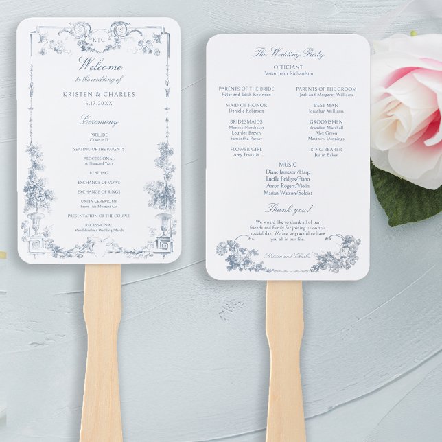 Abanico Elegante Classic Dusty Blue Floral Francesa (Subido por el creador)