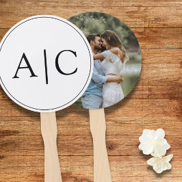 Abanico Elegante Classic White Monogram Couple Photo