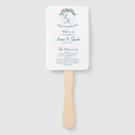 Abanico Elegante Escudo Boda de Hidrangea Azul Personaliza