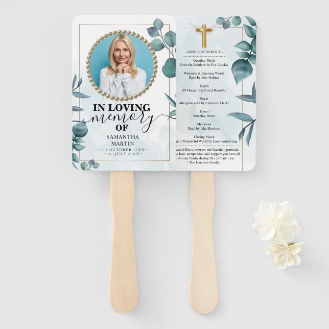 Abanico Elegante Eucalyptus Celebración Botánica de la Vid (Anverso y reverso)