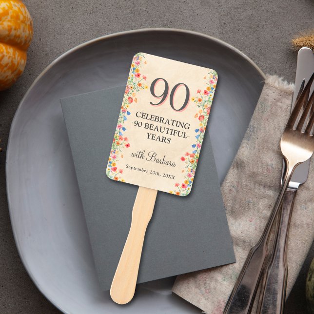 Abanico Elegante flor 90 años Fiesta Floral 90 cumpleaños (Subido por el creador)