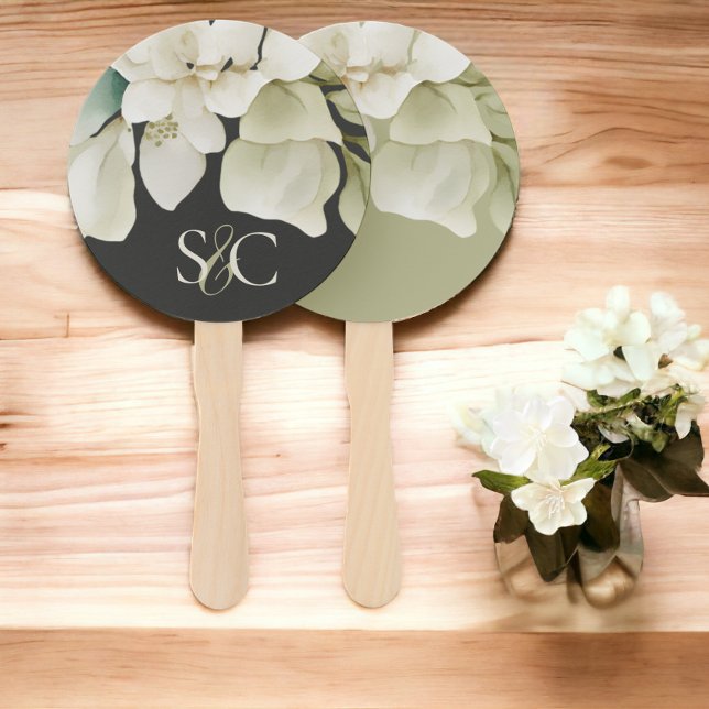 Abanico Elegante Foliage de Boda Muted Green Monogrammed (Elegant Wedding Foliage Muted Green Monogrammed Hand Fans from Ricaso)