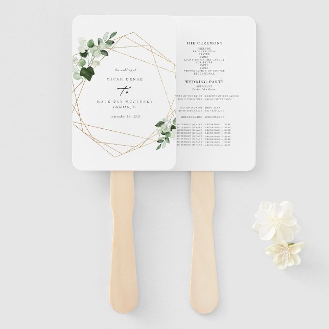 Abanico Elegante Foliage & Gold Wedding (Anverso y reverso)