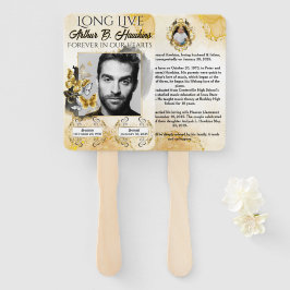 Abanico Elegante Funeral/Memorial de 2 Fotos en Negro y Or