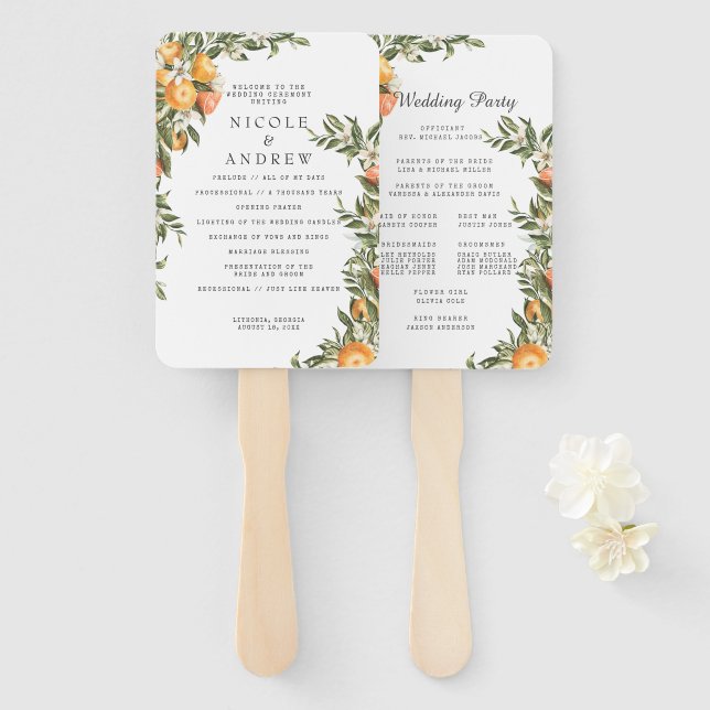 Abanico Elegante huerto de cítricos | Programa de boda Aba (Anverso y reverso)