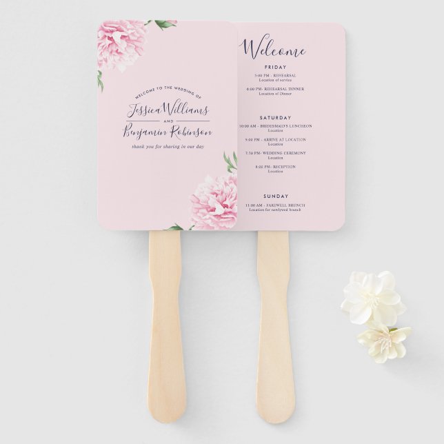 Abanico Elegante Itinerario De Bienvenida Moderna Rosa (Anverso y reverso)