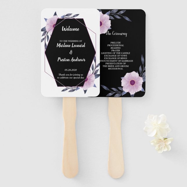 Abanico Elegante marco geométrico programa de matrimonio p (Anverso y reverso)