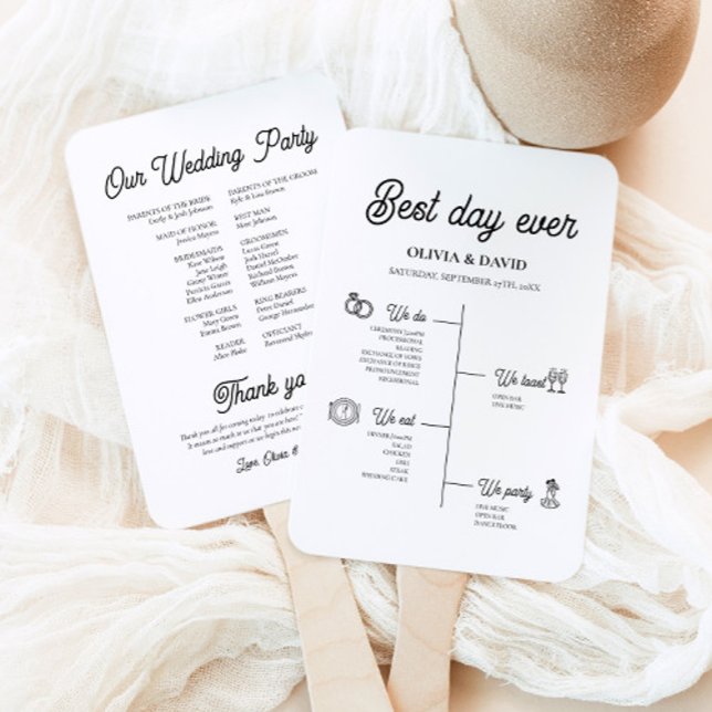 Abanico Elegante Mejor Día Boda Programa Cronología (Modern Elegant Best Day Ever Wedding Timeline Program Hand Fan)