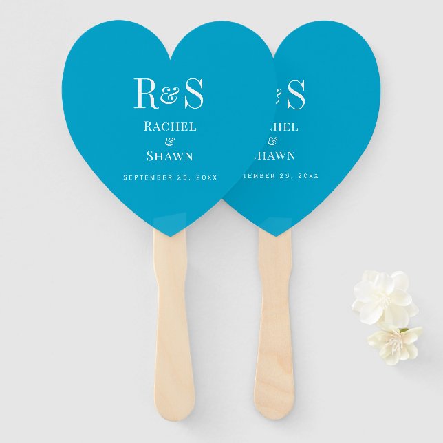 Abanico Elegante Moda azul Aqua Boda de Monograma Moderno (Anverso y reverso)