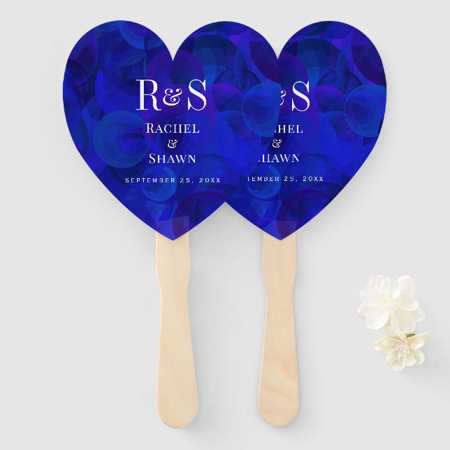 Abanico Elegante Moda azul real Boda monograma moderno (Anverso y reverso)