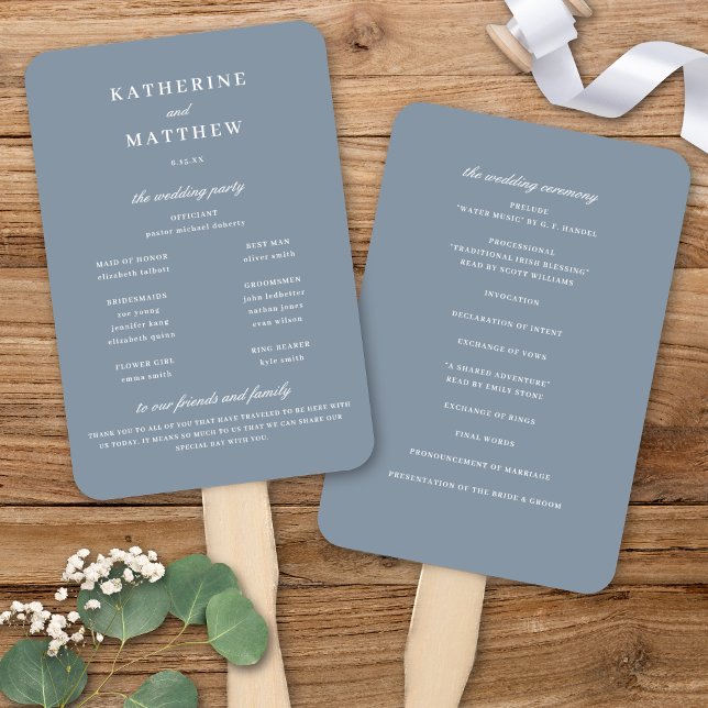 Abanico Elegante Moda Dusty Blue Boda Ceremony (Elegant Chic Dusty Blue Wedding Ceremony Program Hand Fan)