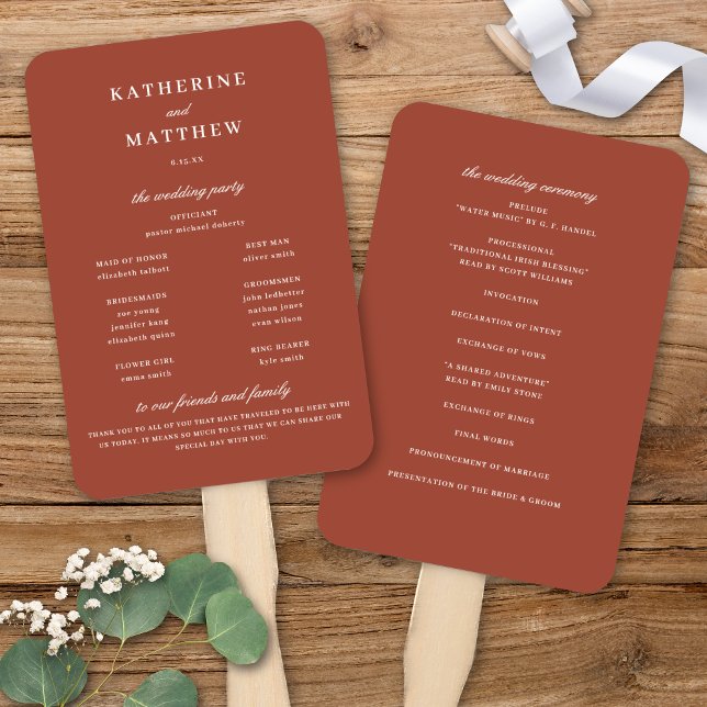 Abanico Elegante Moda Programa de Ceremonia de Bodas de Te (Elegant Chic Terracotta Earth Tones Wedding Ceremony Program Hand Fan
)