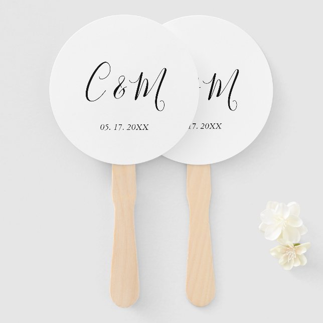 Abanico Elegante Monograma Negro y Blanco (Anverso y reverso)