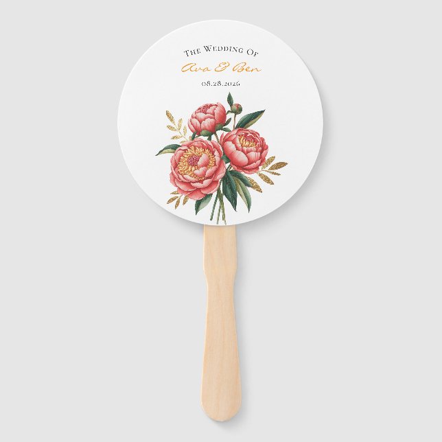 Abanico Elegante Naranja Peony Bouquet Boda (Anverso)