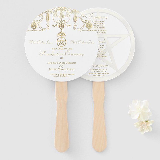 Abanico Elegante palangrería de oro (Anverso y reverso)