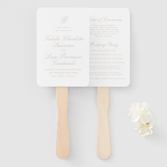 Abanico Elegante Programa de Boda Arenoso Neutral Tradicio (Anverso y reverso)