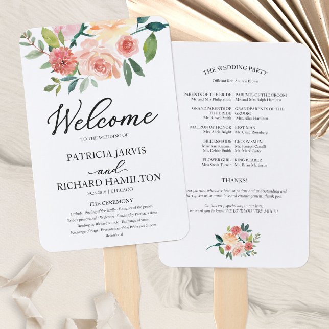 Abanico Elegante Programa de Boda con Acuarela Floral (Subido por el creador)