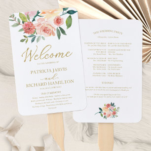 Abanico Elegante Programa de Boda con Acuarela Floral Dora