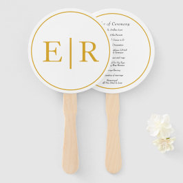Abanico Elegante Programa de Boda con Monograma de Oro