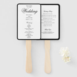 Abanico Elegante Programa de Boda con Monograma en Blanco 