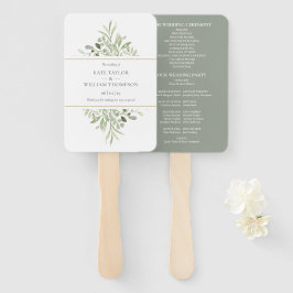 Abanico Elegante Programa de Boda con Vegetación en Acuare
