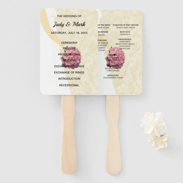Abanico Elegante programa de Boda de crema (Anverso y reverso)