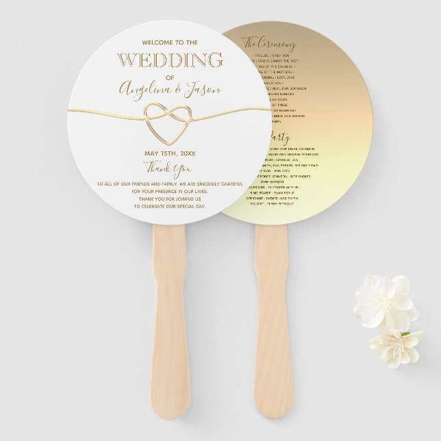 Abanico Elegante Programa de Boda de Oro (Anverso y reverso)