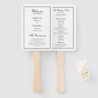 Abanico Elegante Programa de Boda en Blanco y Negro