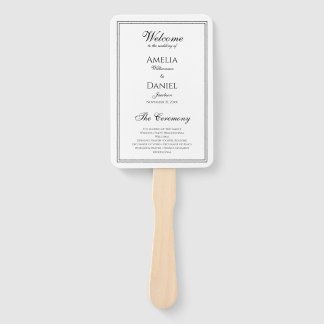 Abanico Elegante Programa de Boda en Blanco y Negro