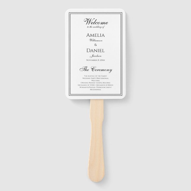 Abanico Elegante Programa de Boda en Blanco y Negro (Anverso)