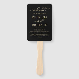 Abanico Elegante Programa de Boda en Guión Dorado Negro