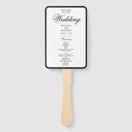 Abanico Elegante programa de Boda en Monograma Blanco Negr