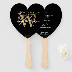 Abanico Elegante programa de Boda en Monograma Blanco y Ne