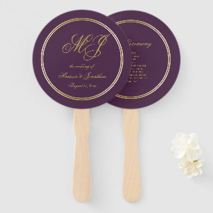 Abanico Elegante programa de Boda en Monograma de Pluma Pú