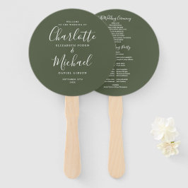 Abanico Elegante Programa de Boda en Verde Oliva con Letra