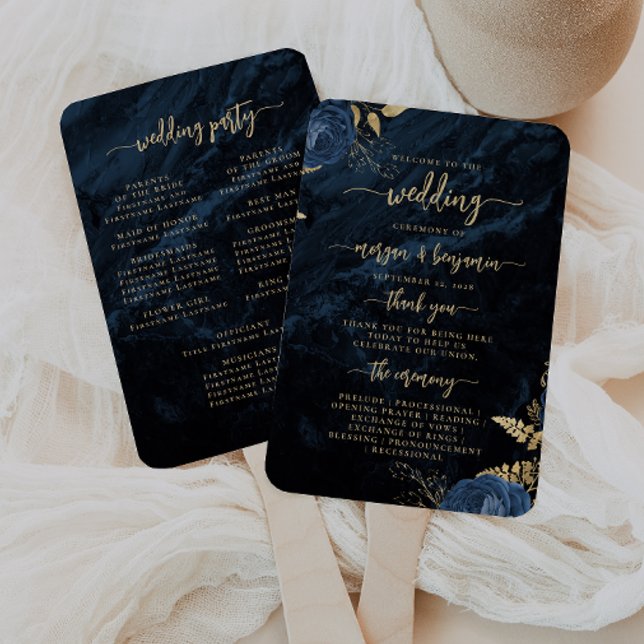 Abanico Elegante Programa de Boda Floral de Ágata Azul Mar (Subido por el creador)