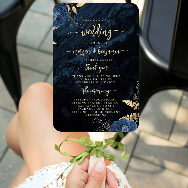 Abanico Elegante Programa de Boda Floral de Ágata Azul Mar (Subido por el creador)