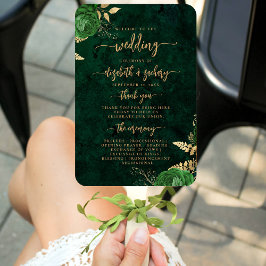 Abanico Elegante Programa de Boda Floral Esmeralda Verde d