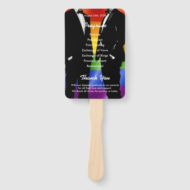 Abanico Elegante Programa de Boda Gay Moderno Arcoíris par (Anverso)