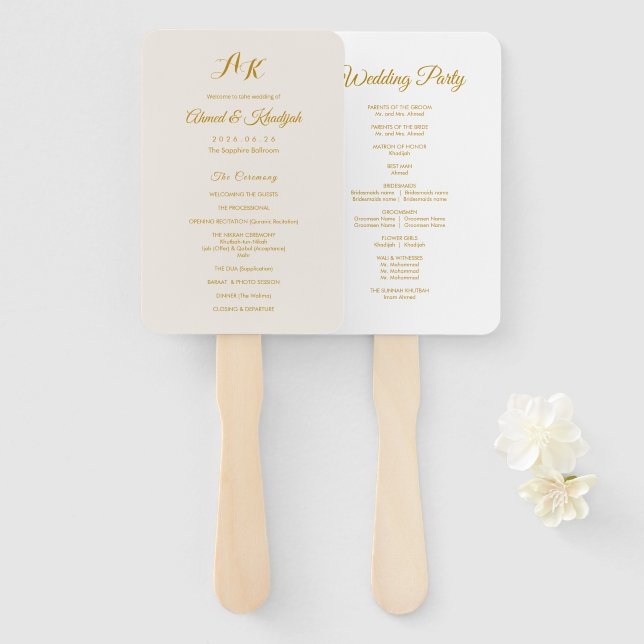 Abanico Elegante Programa de Boda Islámica Minimalista Mod (Anverso y reverso)