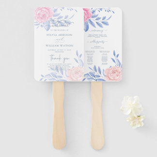 Abanico Elegante Programa de Boda Minimalista Rosa Azul Ro