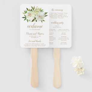 Abanico Elegante Programa de Boda Moderno Floral Blanco Do
