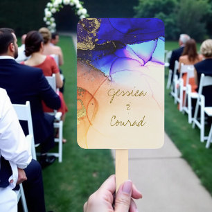 Abanico Elegante Programa de Boda Naranja Azul conjunto de
